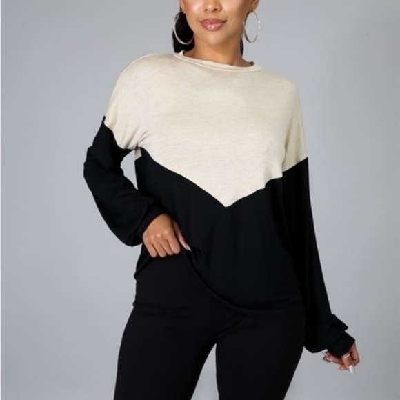 Taupe & Black Chevron Long Sleeve Biker Shorts Set - Picture 7 of 7